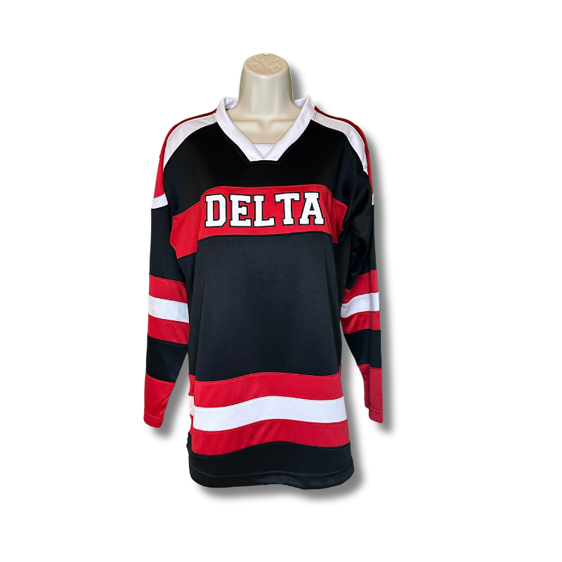 Delta Sigma Theta hockey jersey red, black, white color options